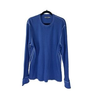 Retro Y2K Mens XL Waffle Knit Thermal Top 2008 Crew Neck Fisherman Preppy 90s